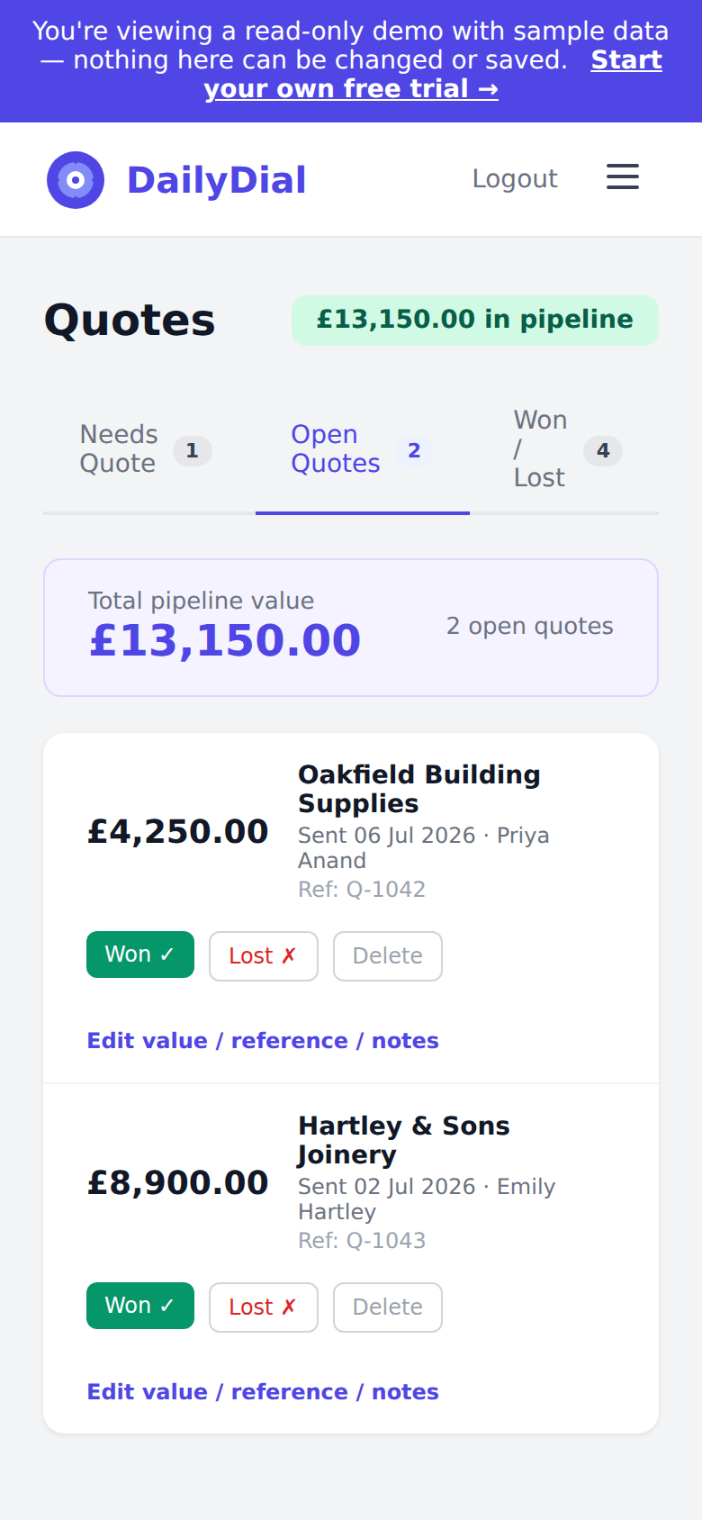 DailyDial quote pipeline on mobile